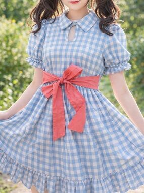 Pinkoi MOF gift shop blue gingham Lolita dress small